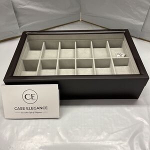 Case Elegance Espresso Wood 12 Slot Automatic Watch Box With Cracked Frame MA60